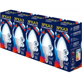 Лампа светодиодная UNIEL LED-C37 7W/NW/E14/FR PLP01WH Набор из 5штук Лампа светодиодная UNIEL LED-C37 7W/NW/E14/FR PLP01WH Набор из 5штук