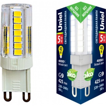 Лампа светодиодная UNIEL LED-JCD-5W/4000K/G9/CL GLZ09TR картон Лампа светодиодная UNIEL LED-JCD-5W/4000K/G9/CL GLZ09TR картон
