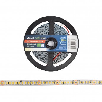 Светодиодная лента UNIEL ULS-2835-168LED/m-10mm-IP20-DC24V-14W/m-5M-3000K катушка в герметичной упаковке Светодиодная лента UNIEL ULS-2835-168LED/m-10mm-IP20-DC24V-14W/m-5M-3000K катушка в герметичной упаковке