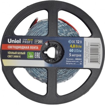 Светодиодная лента UNIEL ULS-M11-2835-60LED/m-8mm-IP20-DC12V-4,8W/m-5M-3000K PROFI катушка в герметичной упаковке Светодиодная лента UNIEL ULS-M11-2835-60LED/m-8mm-IP20-DC12V-4,8W/m-5M-3000K PROFI катушка в герметичной упаковке
