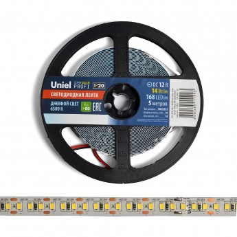 Светодиодная лента UNIEL ULS-M14-2835-168LED/m-10mm-IP20-DC12V-14W/m-5M-6500K PROFI катушка в герметичной упаковке Светодиодная лента UNIEL ULS-M14-2835-168LED/m-10mm-IP20-DC12V-14W/m-5M-6500K PROFI катушка в герметичной упаковке