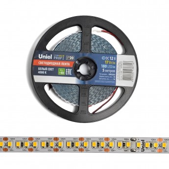 Светодиодная лента UNIEL ULS-M16-2835-180LED/m-10mm-IP20-DC12V-17W/m-5M-4000K PROFI катушка в герметичной упаковке Светодиодная лента UNIEL ULS-M16-2835-180LED/m-10mm-IP20-DC12V-17W/m-5M-4000K PROFI катушка в герметичной упаковке